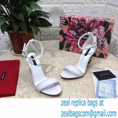 Dolce  &  Gabbana Heel 10.5cm Leather Sandals White with Baroque D & G Heel 2021